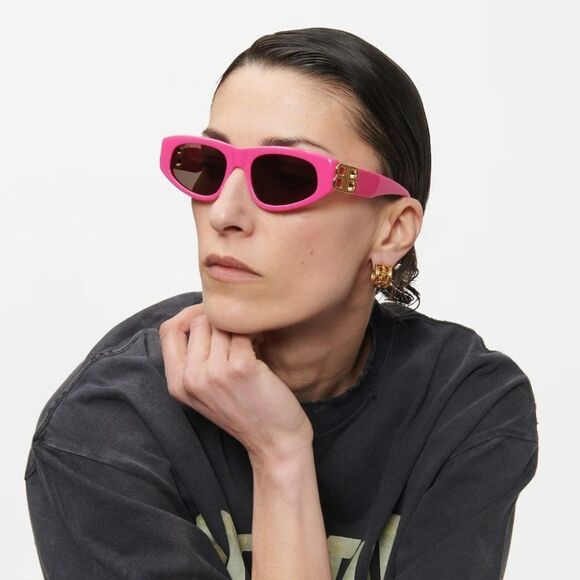 NEW Balenciaga BB0095S 006 Pink Gold Logo Grey Cat Eye Unisex Sunglasses - Picture 1 of 15